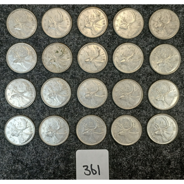 LOT OF 20 - 1968 CDN 25 CENT COINS 