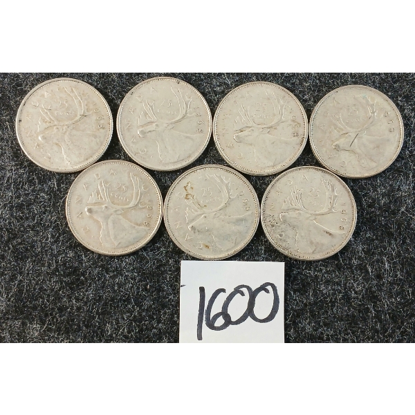 LOT OF 7 - 1968 CDN 25 CENT SILVER COINS