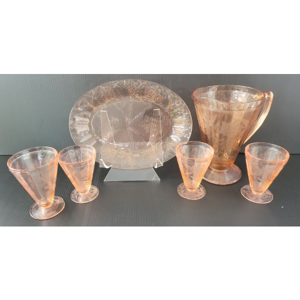 LOT OF 6 - JEANNETTE POINSETTA PINK DEPRESSION GLASS PCS