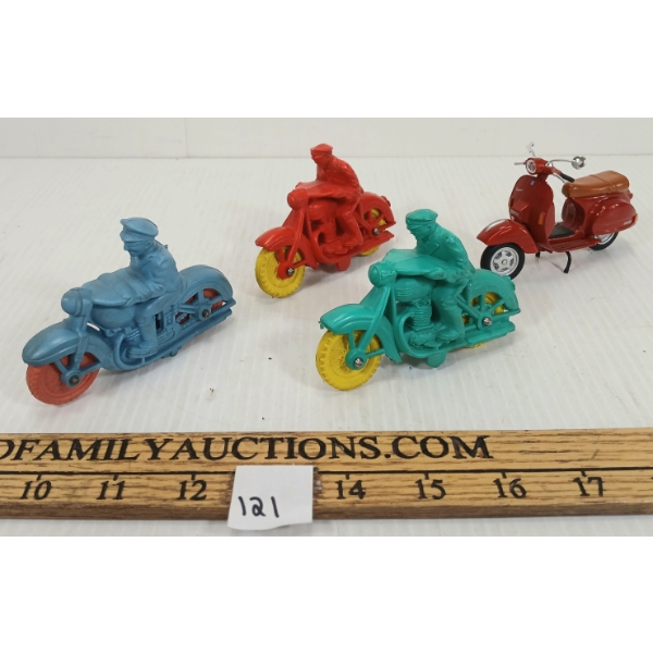 LOT OF 4 - MOTORCYCLISTS & MOPED - INCL REALISTIC, AUBURN & MAISTO