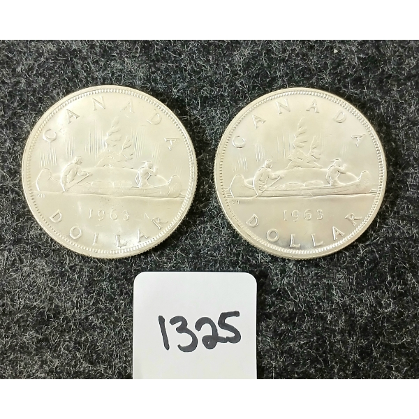 LOT OF 2 - 1963 CDN SILVER DOLLARS - VOYAGEUR 