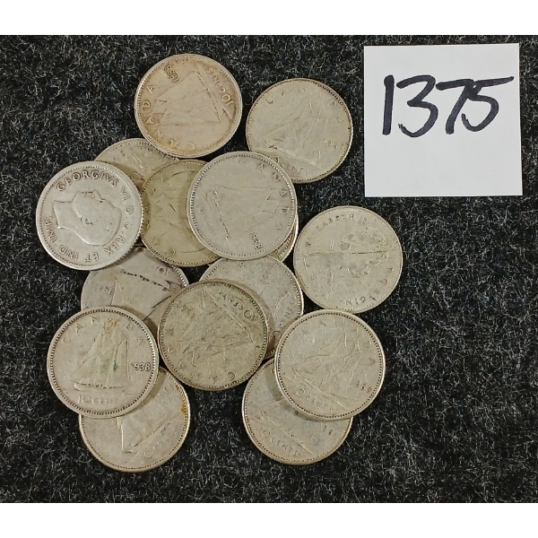 LOT OF 15 - 1938-1968 CDN SILVER DIMES