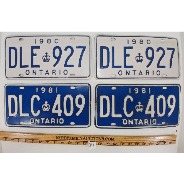 LOT OF 9 - 1977-1981 ONTARIO LICENCE PLATES - INCL 4 PAIRS