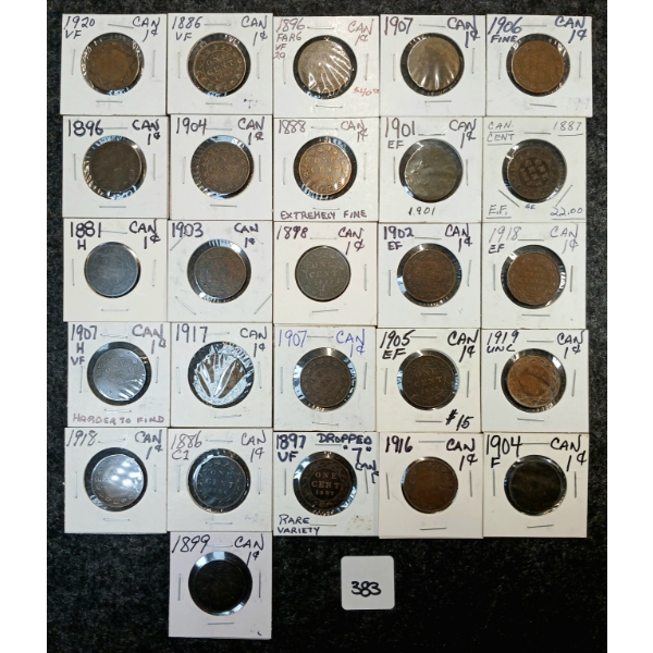 LOT OF 26 - 1886-1920 1 CENT COINS