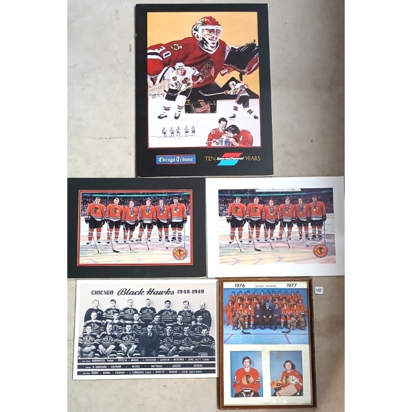 LOT OF 5 - CHICAGO BLACK HAWKS HOCKEY FRAMED PHOTOS & FOAM CORE SIGNS