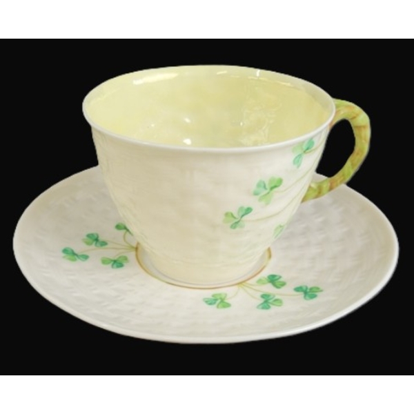 BELLEEK SHAMROCK TEACUP W/ SAUCER