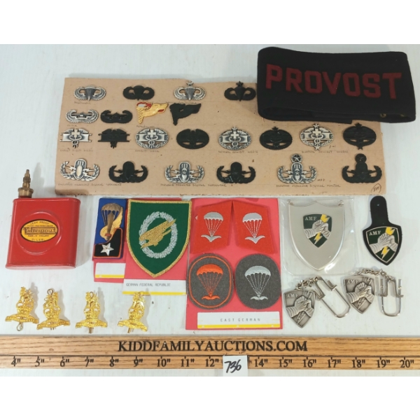 JOB LOT - MISC INSIGNIA & OILER - INCL CDN, GERMAN, ETC