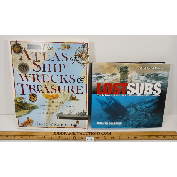 LOT OF 2 - HARDCOVER NOVELS - INCL "LOST SUBS" & "THE ATLAS OF SHIP WRECKS & TREASURE"