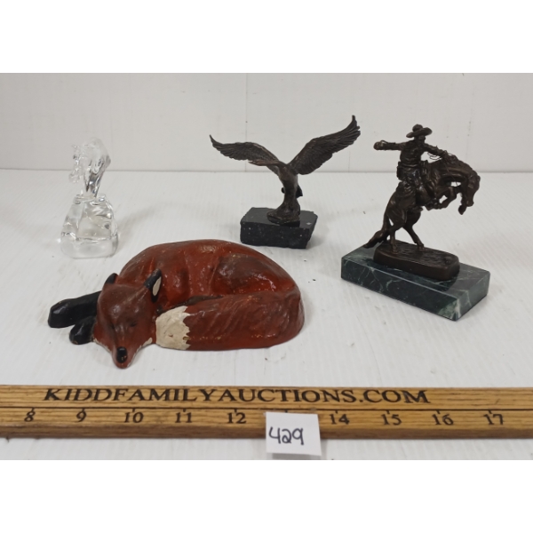 LOT OF 4 - MISC FIGURES - INCL CAST FOX & BRONZE COWBOY
