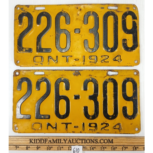 PAIR OF 1924 ONTARIO LICENCE PLATES
