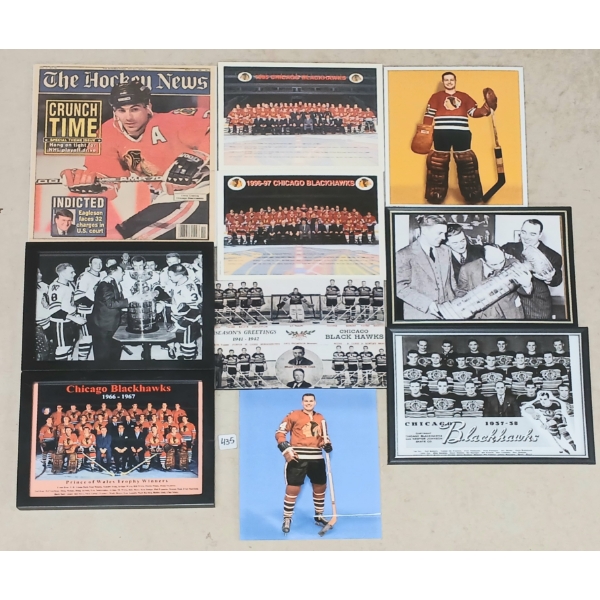 LOT OF 10 - CHICAGO BLACK HAWKS PLAQUES, FRAMED PHOTOS & FOAM CORE SIGNS