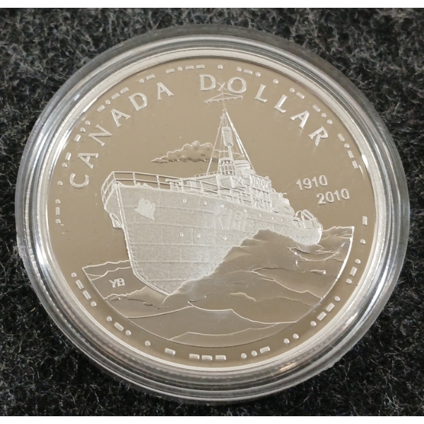 2010 RCM PROOF SILVER DOLLAR - 100TH ANN. OF CANADIAN NAVY