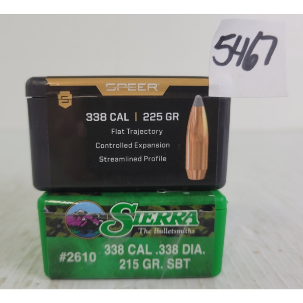 BULLETS: 100X SIERRA & SPEER .338CAL - 215 & 225GR - SEALED