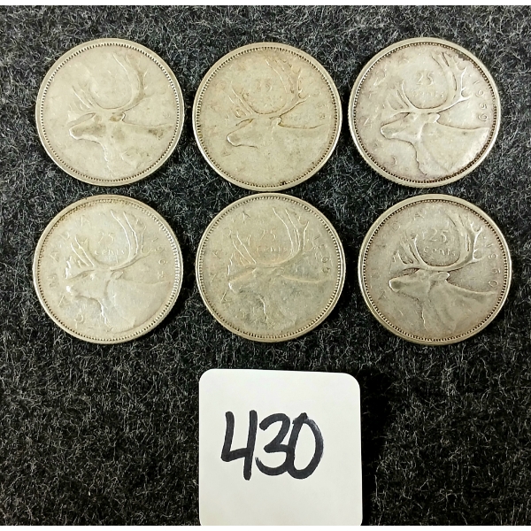 LOT OF 6 - 1955-1965 CDN 25 CENT COINS