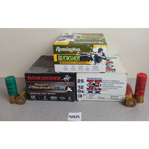 AMMO: 75X REMINGTON & WINCHESTER 12GA - 2 3/4 & 3IN - #4, 5 SHOT & BUCK