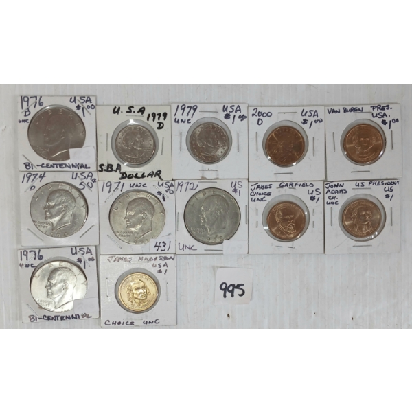 LOT OF 12 - 1971-2000 US DOLLAR COINS - UNCIRCULATED