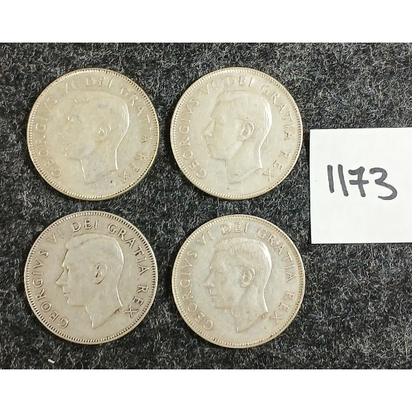 LOT OF 4 - 1952 CDN 50 CENT SILVER COINS