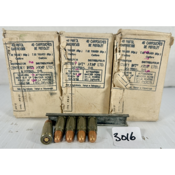 AMMO: 85X 7.62X25MM TOKAREV MILITARY FMJ 