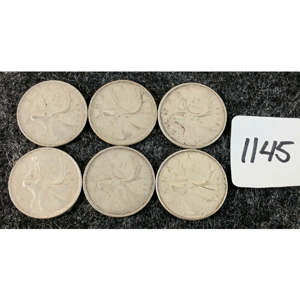 LOT OF 6 - 1953-1966 CDN 25 CENT COINS
