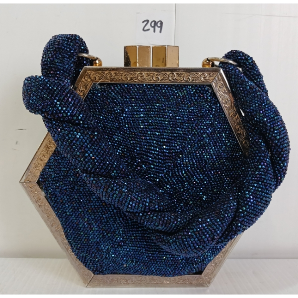 BLUE BEADED HEXAGON CLUTCH PURSE