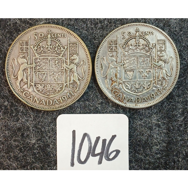 LOT OF 2 - 1941 & 1943 CDN 50 CENT SILVER COINS