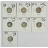 LOT OF 7 - 1918-1939 US 10 CENT SILVER COINS