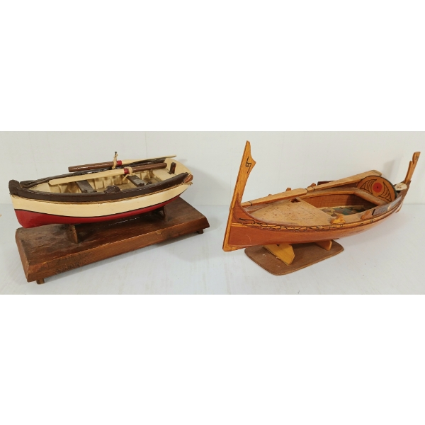 LOT OF 2 - MALTA VIKING LONGBOAT & ROWBOAT MODELS W/ STANDS