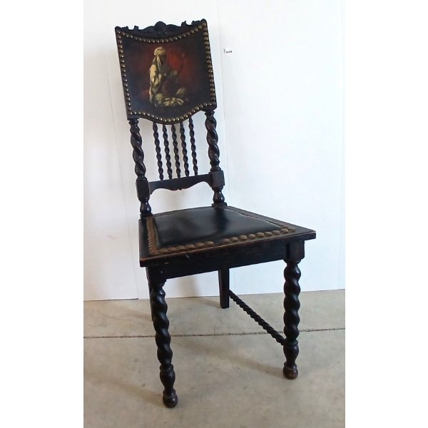 HAND-PAINTED OAK MOORISH BARLEY TWIST CHAIR 