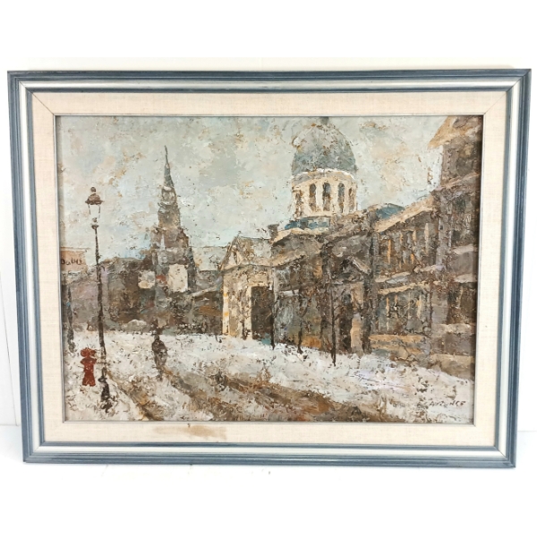 CITYSCAPE BY LAURENCE - FRAMED OIL ON CANVAS