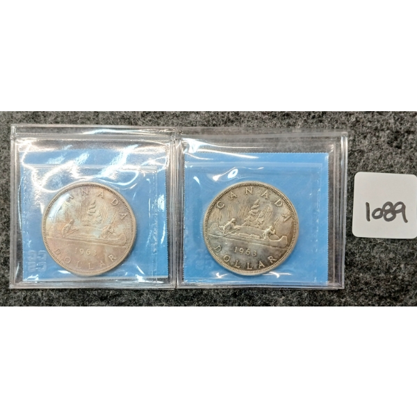 LOT OF 2 - 1963 CDN SILVER DOLLARS - VOYAGEUR - CCCS GRADED