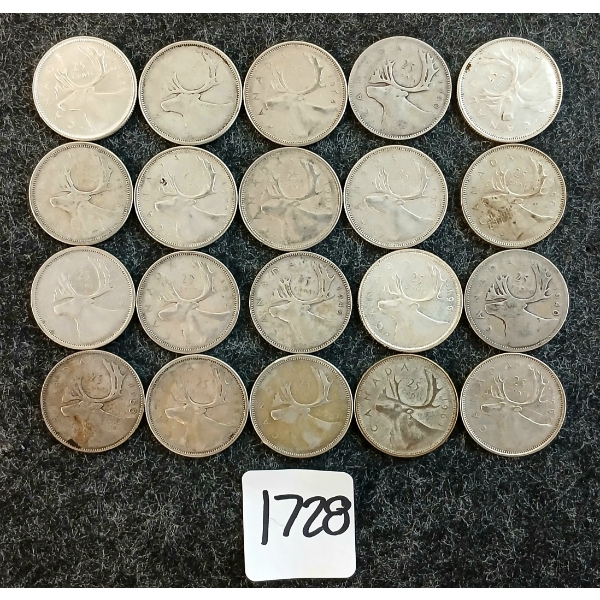 LOT OF 20 - 1940-1965 CDN 25 CENT COINS