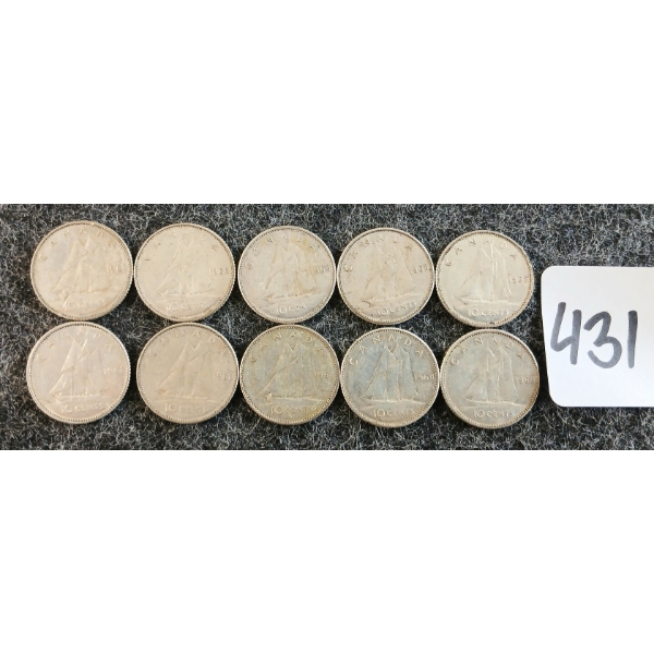 LOT OF 10 - 1968 CDN 10 CENT COINS
