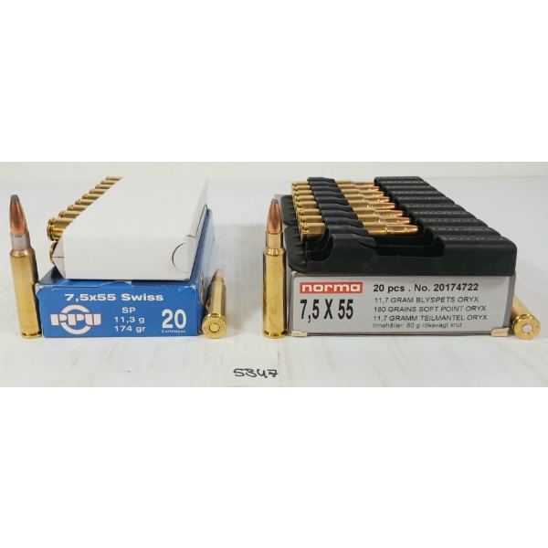 AMMO: 30X PPU & NORMA ORYX 7.5X55 SWISS - 174 & 180GR - SP
