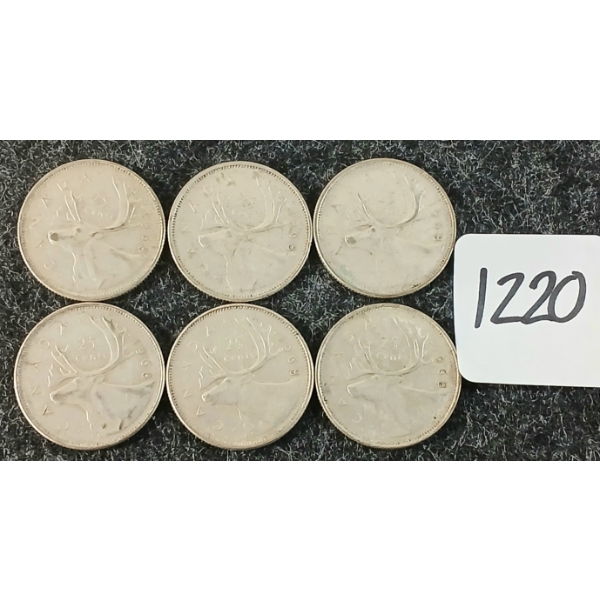 LOT OF 6 - 1968 CDN 25 CENT COINS