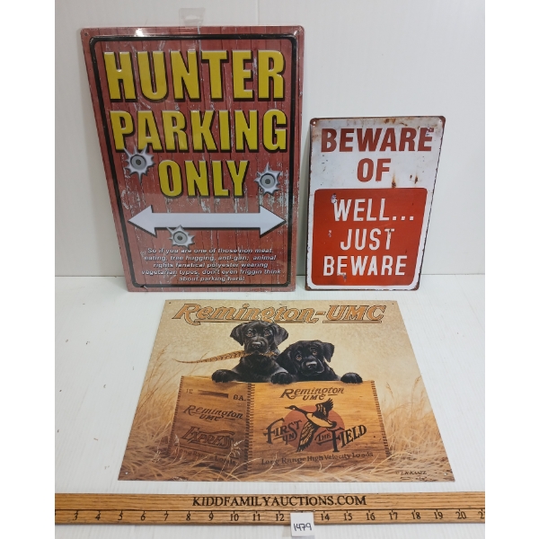 LOT OF 3 - SST SIGNS - INCL BEWARE & REMINGTON