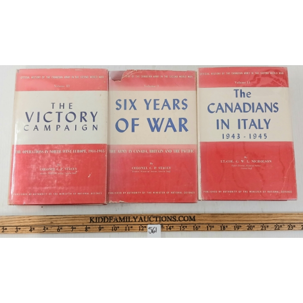 LOT OF 3 - "SIX YEARS OF WAR", "THE CANADIANS IN ITALY" & "THE VICTORY CAMPAIGN" - HARDCOVERS