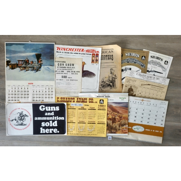 JOB LOT - VINTAGE ADVERTISEMENTS & CALENDARS - INCL SHARPS, REMINGTON & WINCHESTER