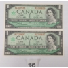 LOT OF 2 - 1967 CDN $1 BANKNOTES - SEQUENTIAL & UNCIRCULATED
