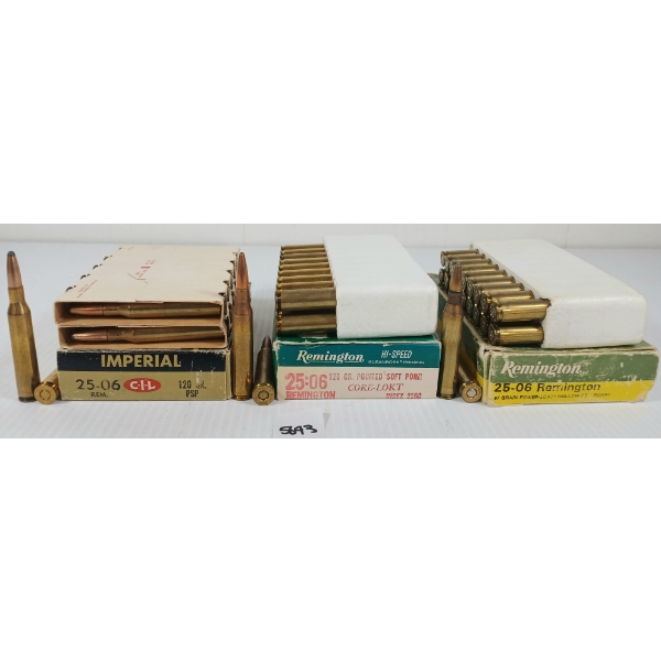 AMMO / BRASS: 47X MIXED .25-06 REM - 120GR - HPT & PSP LIVE - 13X BRASS
