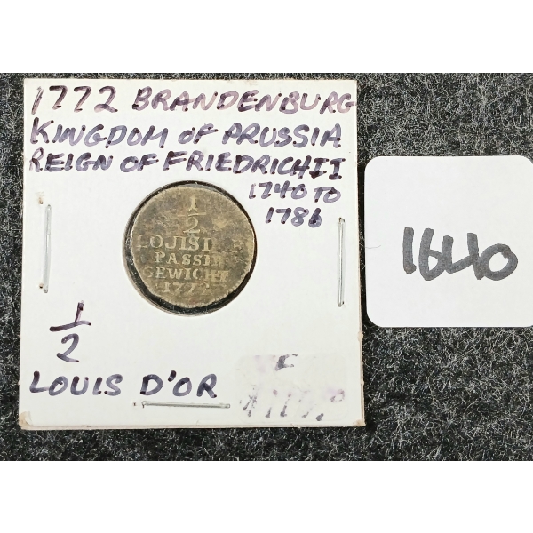1772 KINGDOM OF PRUSSIA BRANDENBURG LOUIS D'OR 1/2 COIN