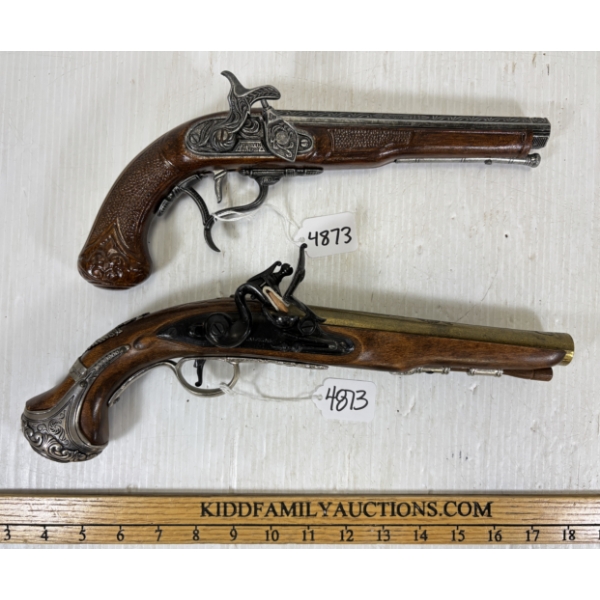 LOT OF 2 - FLINTLOCK & PERCUSSION PISTOLS - REPLICA - NO PAL REQUIRED