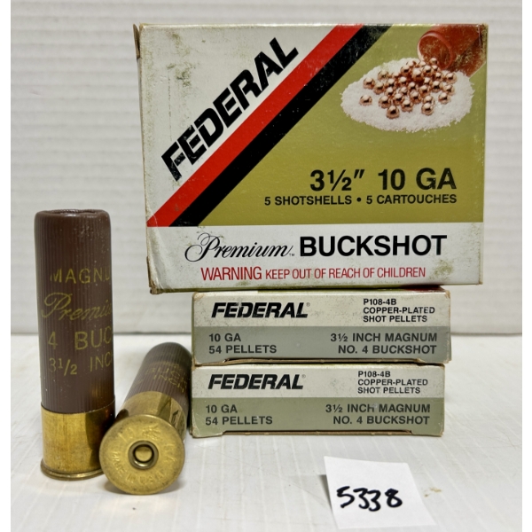 AMMO: 15X FEDERAL 10 GA 3-1/2IN NO4 BUCK SHOT 