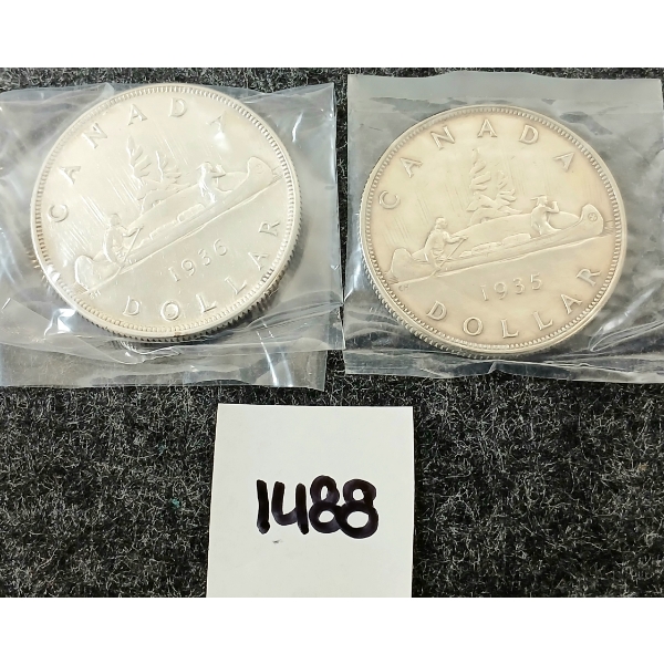 LOT OF 2 - 1935 & 1936 CDN SILVER DOLLARS - VOYAGEUR
