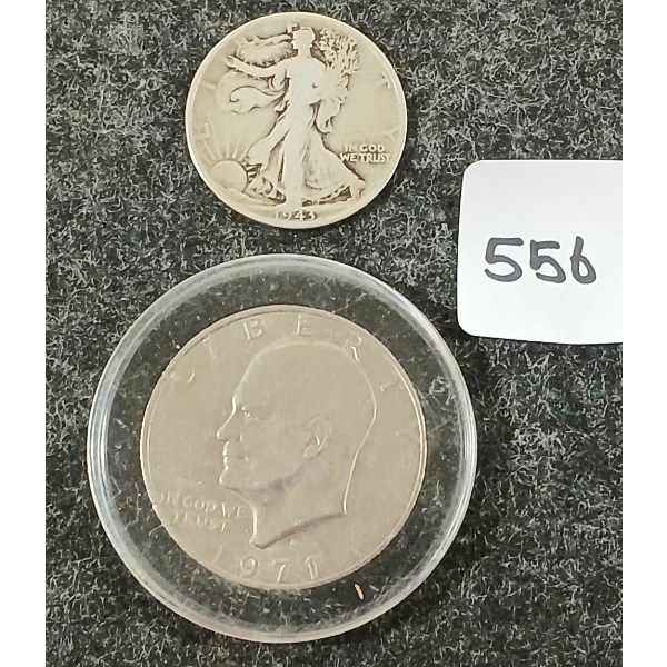 LOT OF 2 - 1943 & 1971 US HALF & DOLLAR - INCL SILVER