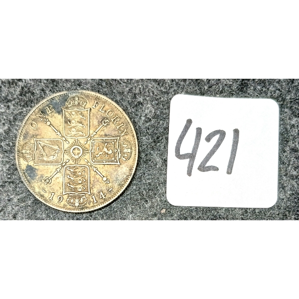 1914 BRITISH FLORIN SILVER COIN