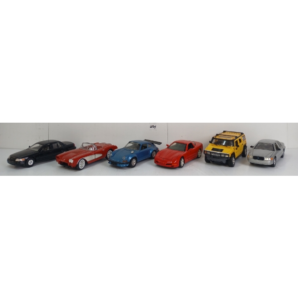 LOT OF 6 - METAL TOY CARS, INCL BBURAGO & WELLY