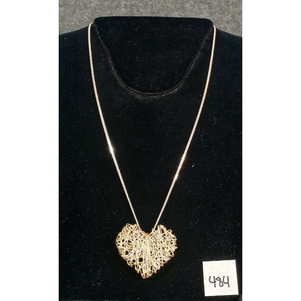 ITALIAN STERLING SILVER NECKLACE W/ SPUN HEART PENDANT 