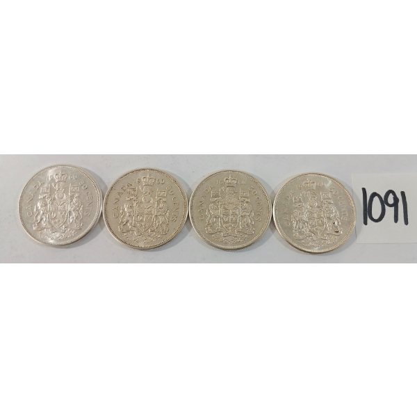 LOT OF 4 - 1960 CDN 50 CENT SILVER COINS