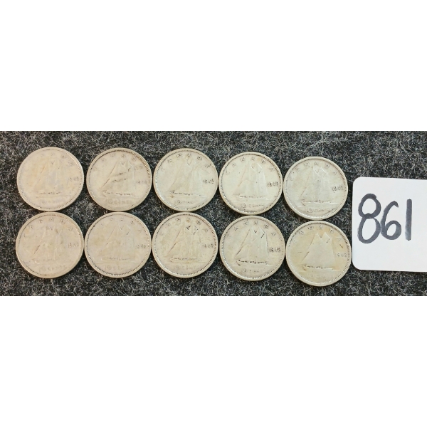 LOT OF 10 - 1942 CDN 10 CENT COINS