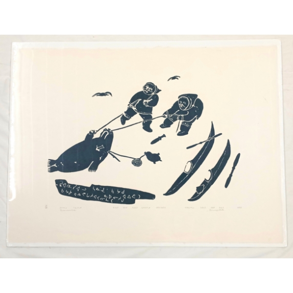 "A WOMAN WHO LIVES IN AN IGLOO GOES TO GET WATER" BY JUANISIALU IRQUMIA (1912 - 1977) - STONECUT